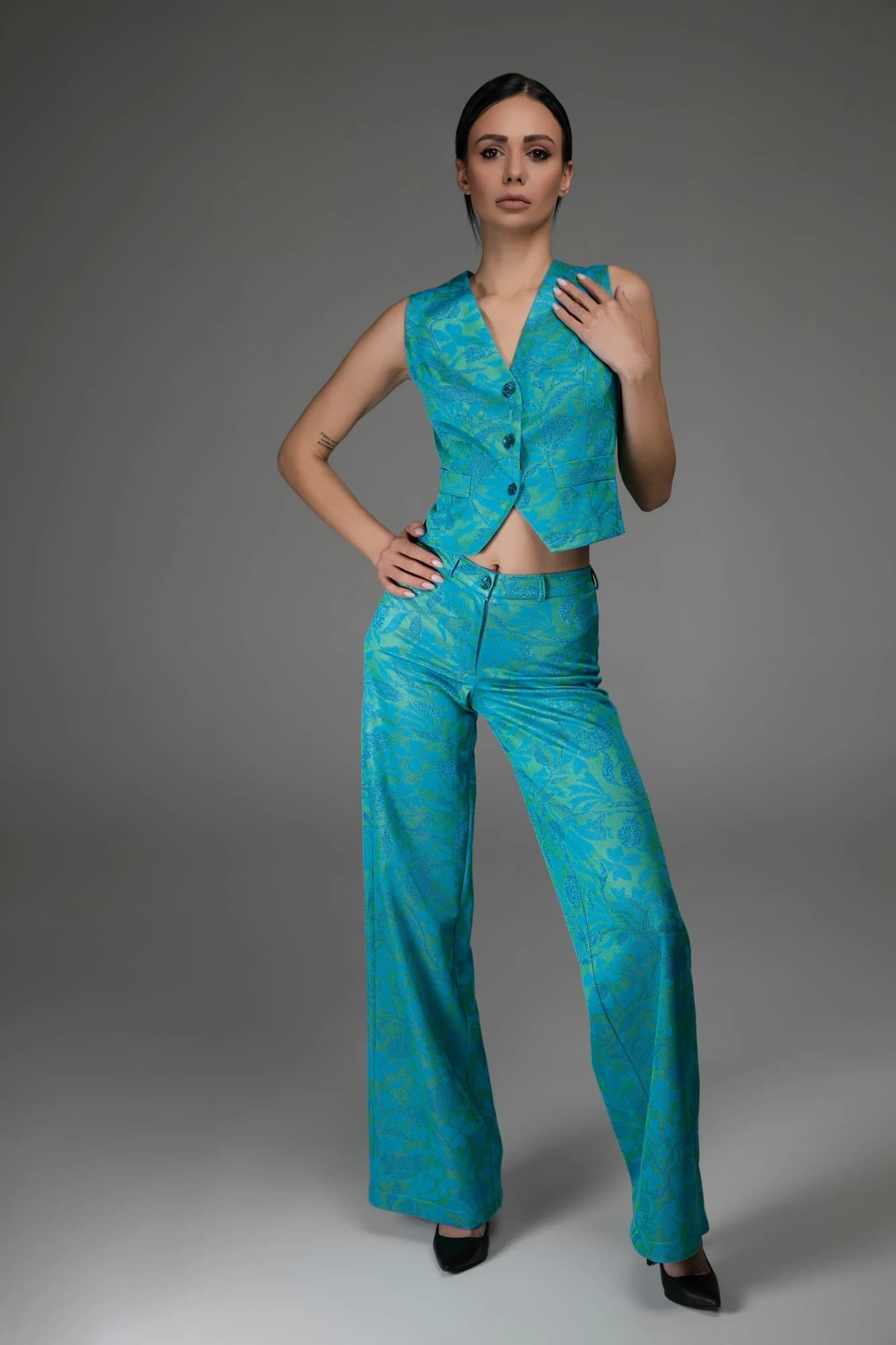 Pantalone jacquard verde turchese