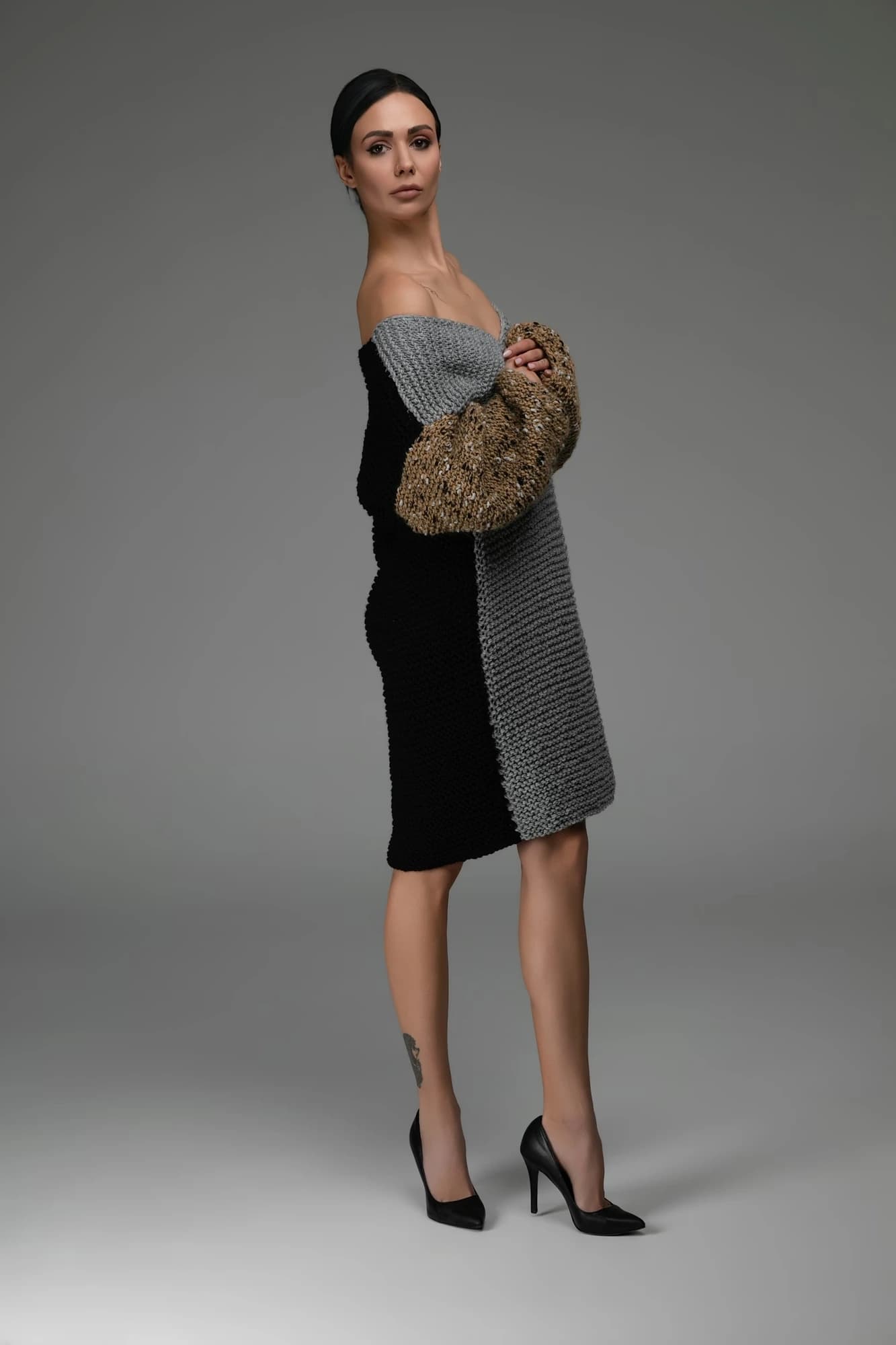 Cardigan abito lungo in maglia multicolore