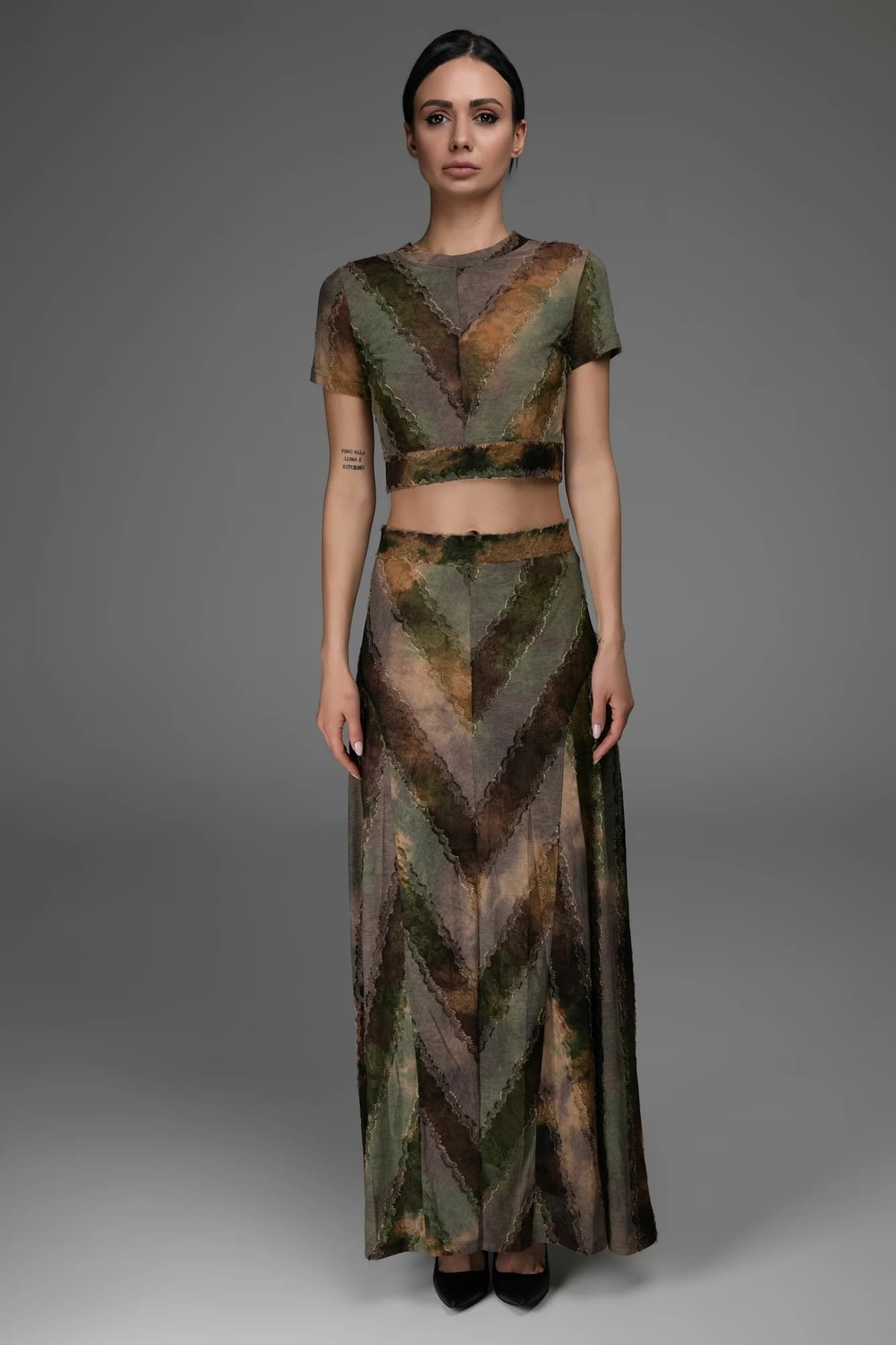 Set top e gonna lunga stampa chevron